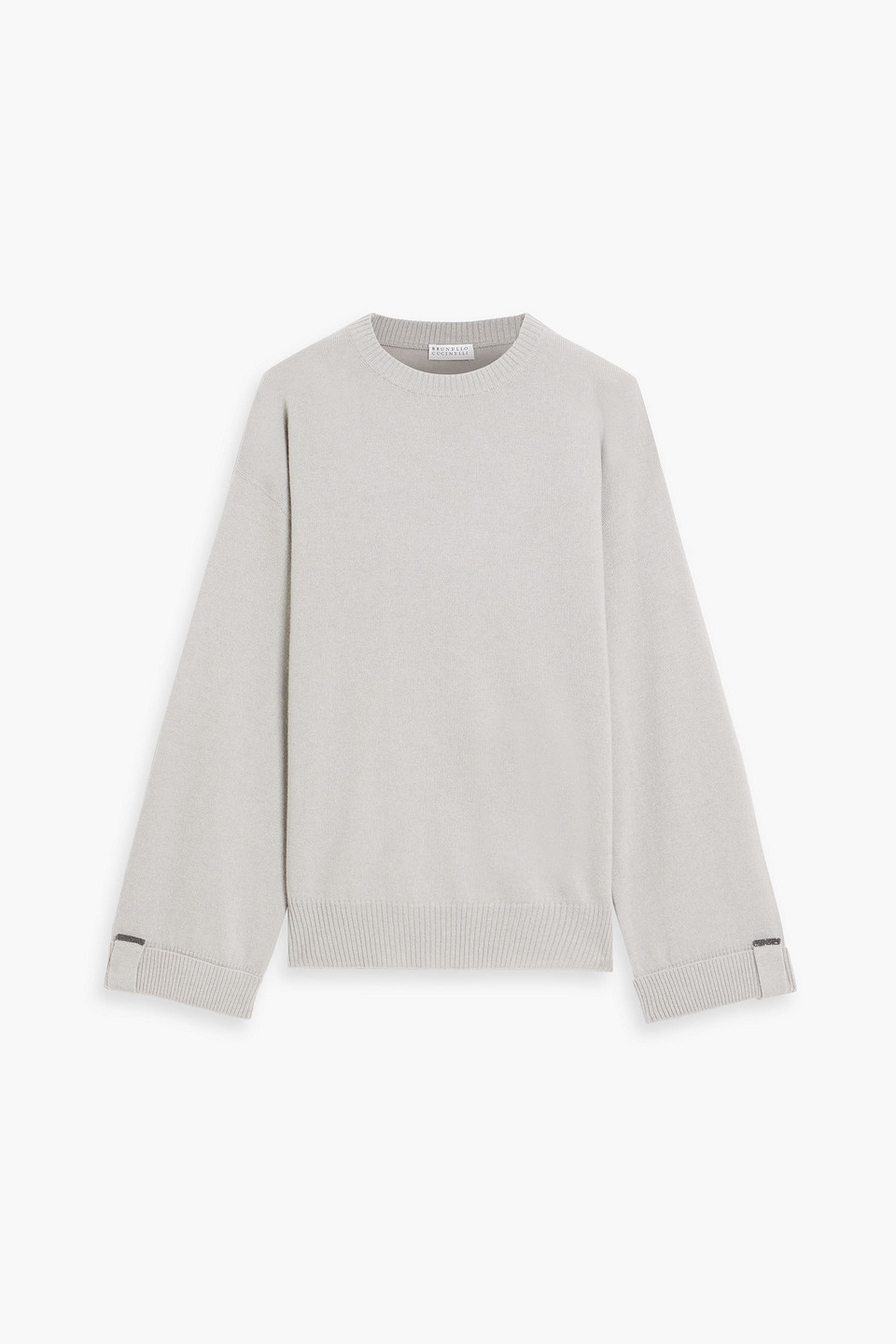 Brunello Cucinelli Bead-embellished Cashmere Sweater In Stone
