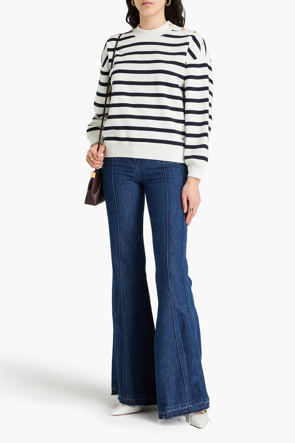 FRAME STRIPED FRENCH COTTON-BLEND TERRY SWEATSHIRT 
