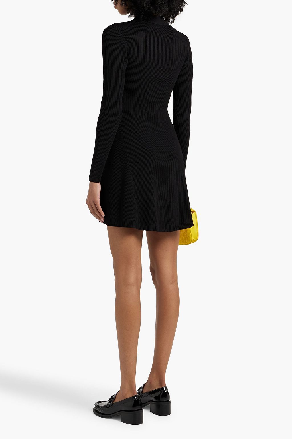 GANNI Ribbed-knit mini shirt dress