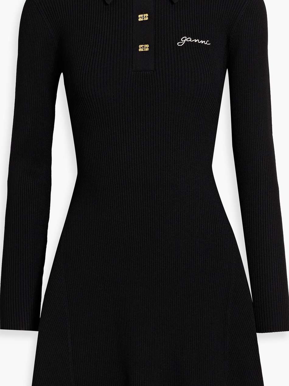 ribbed-knit mini shirt dress