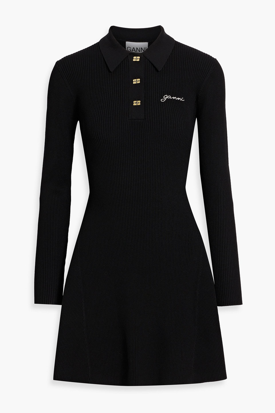 Ribbed-knit mini shirt dress
