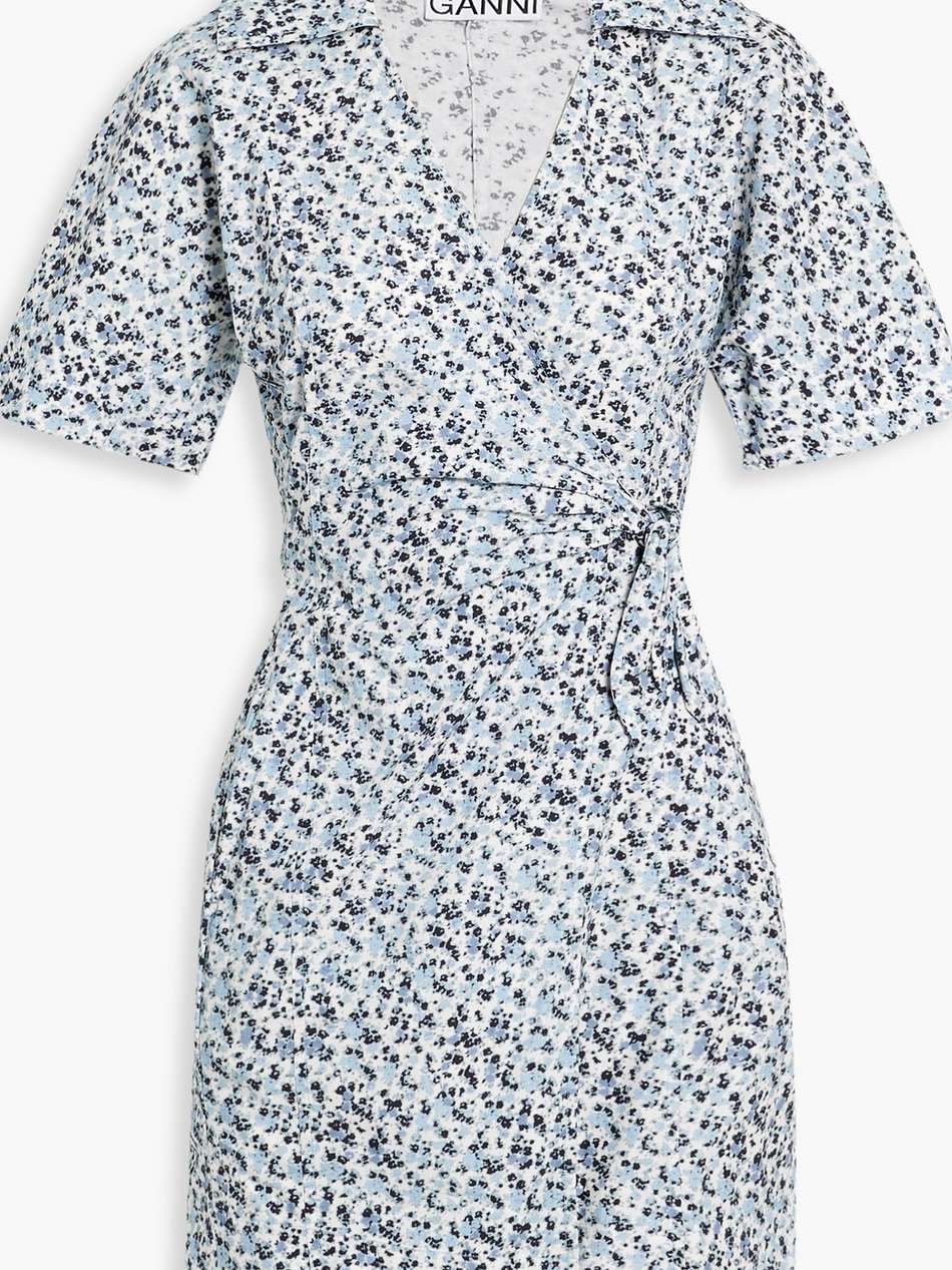printed cotton-poplin mini wrap dress