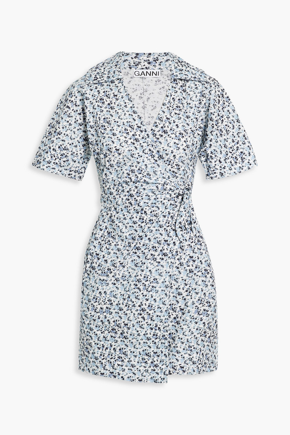 Printed cotton-poplin mini wrap dress