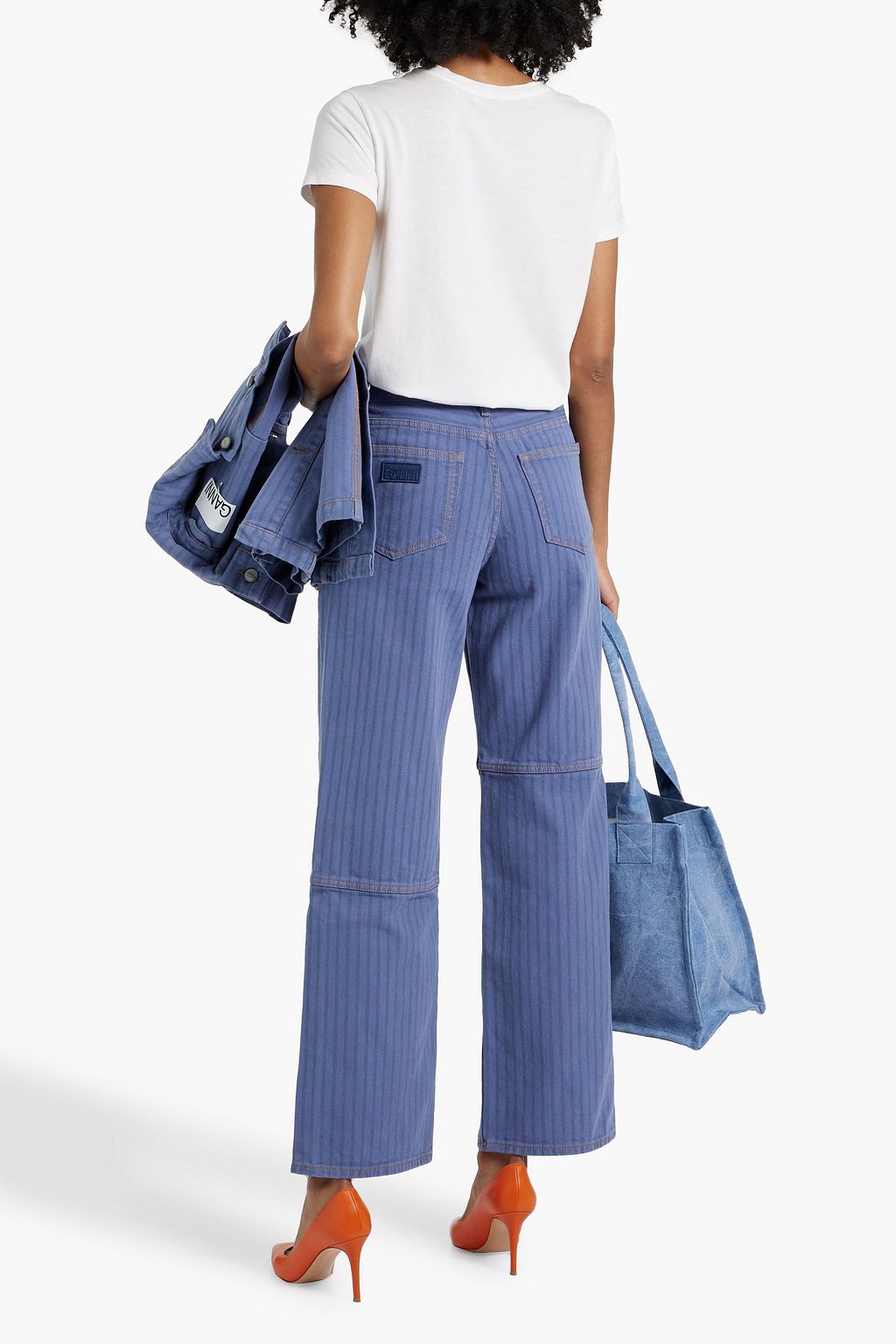 GANNI Striped high-rise straight-leg jeans