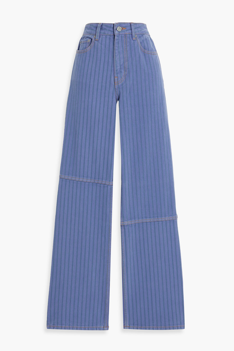 Ganni Striped High-rise Straight-leg Jeans In Mid Denim