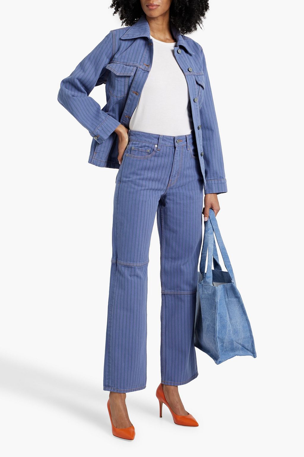 GANNI Striped high-rise straight-leg jeans