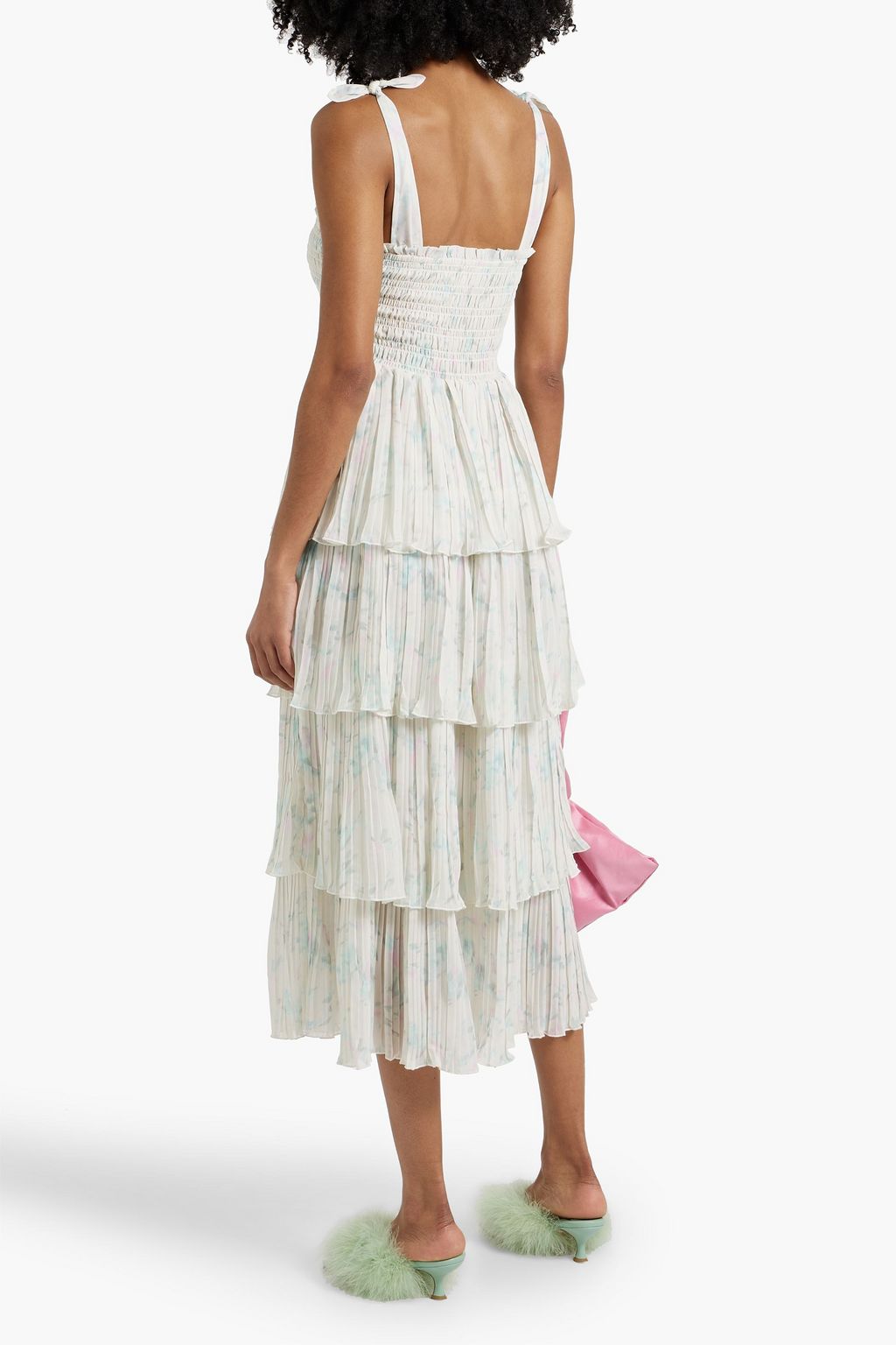 GANNI Tiered printed crepe de chine midi dress