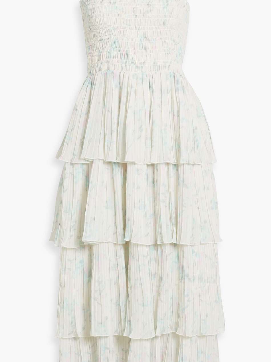 tiered printed crepe de chine midi dress