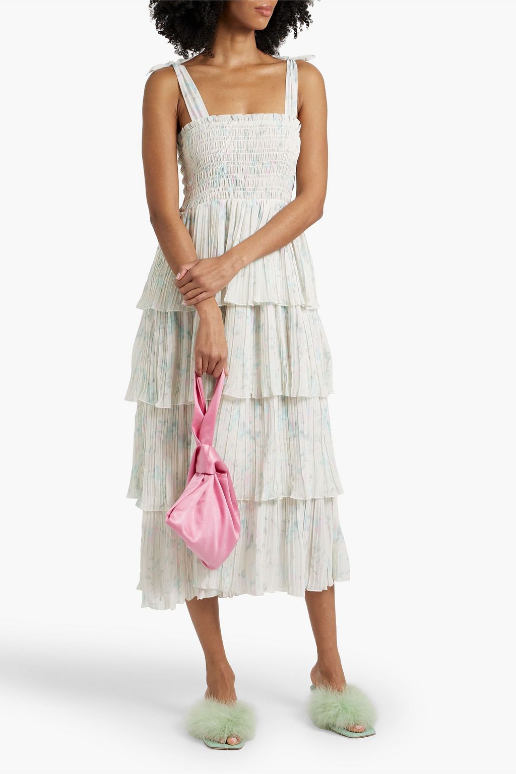 Ganni Printed Light Crepe Long Sleeve Maxi Dress - SNAKE