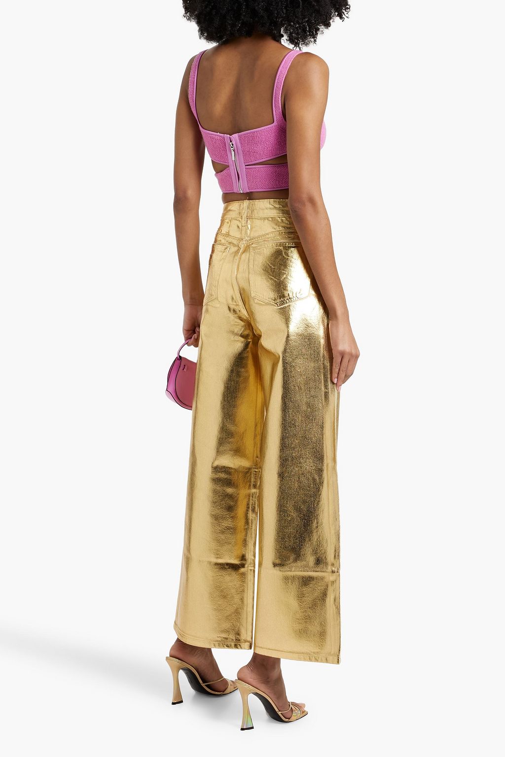 GANNI Metallic high-rise wide-leg jeans
