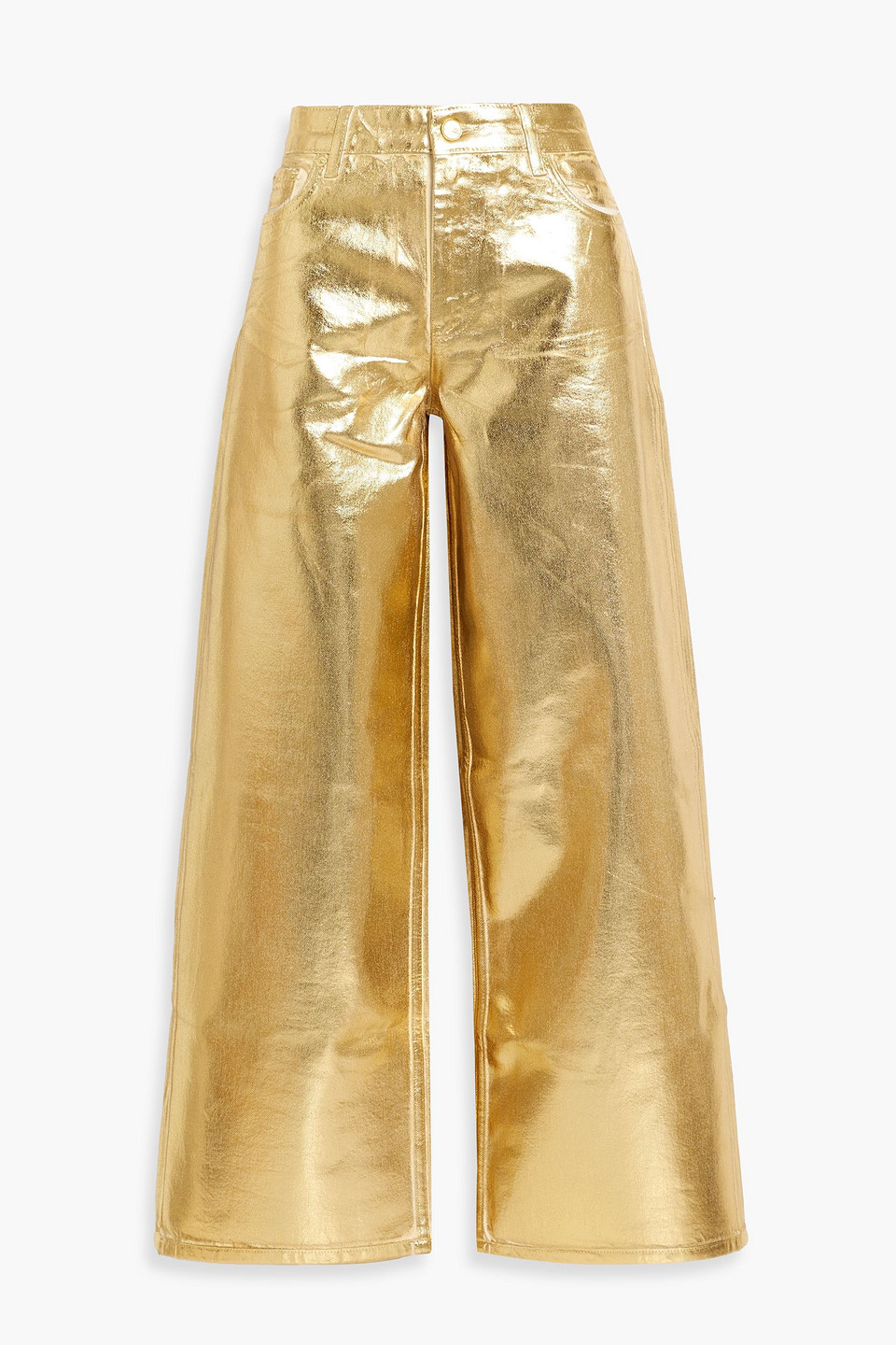 Metallic high-rise wide-leg jeans