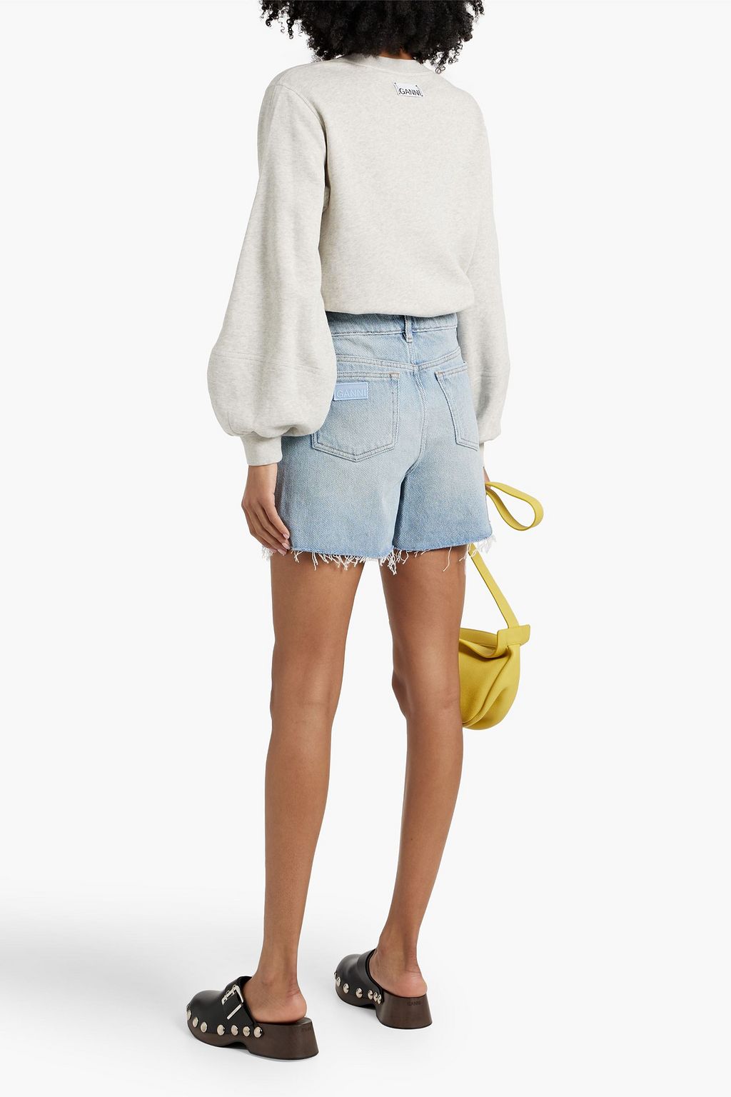 GANNI Frayed denim shorts