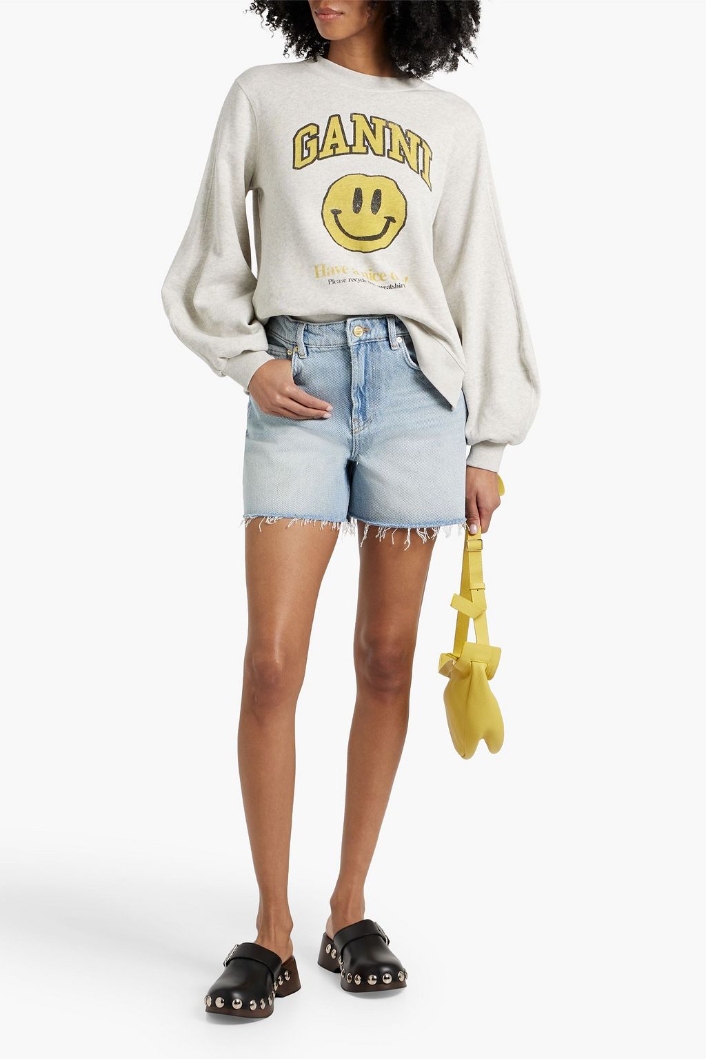 GANNI Frayed denim shorts