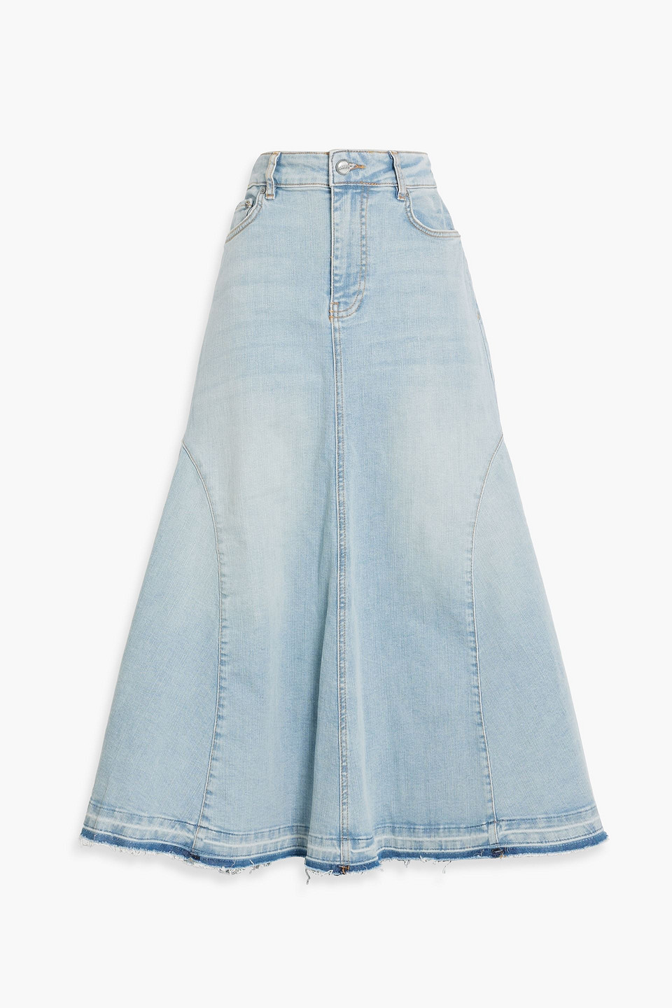 Ganni Pleated Denim Midi Skirt In Multi