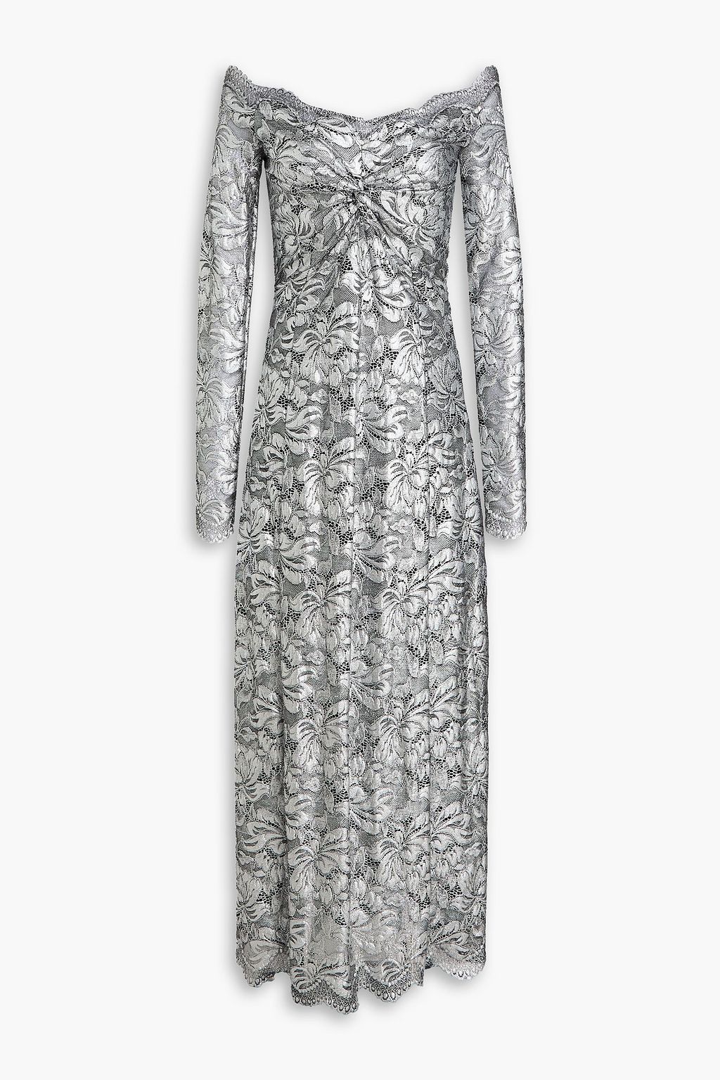 rabanne off-shoulder lace maxi dress Rabanne: Pink Lace Maxi Dress