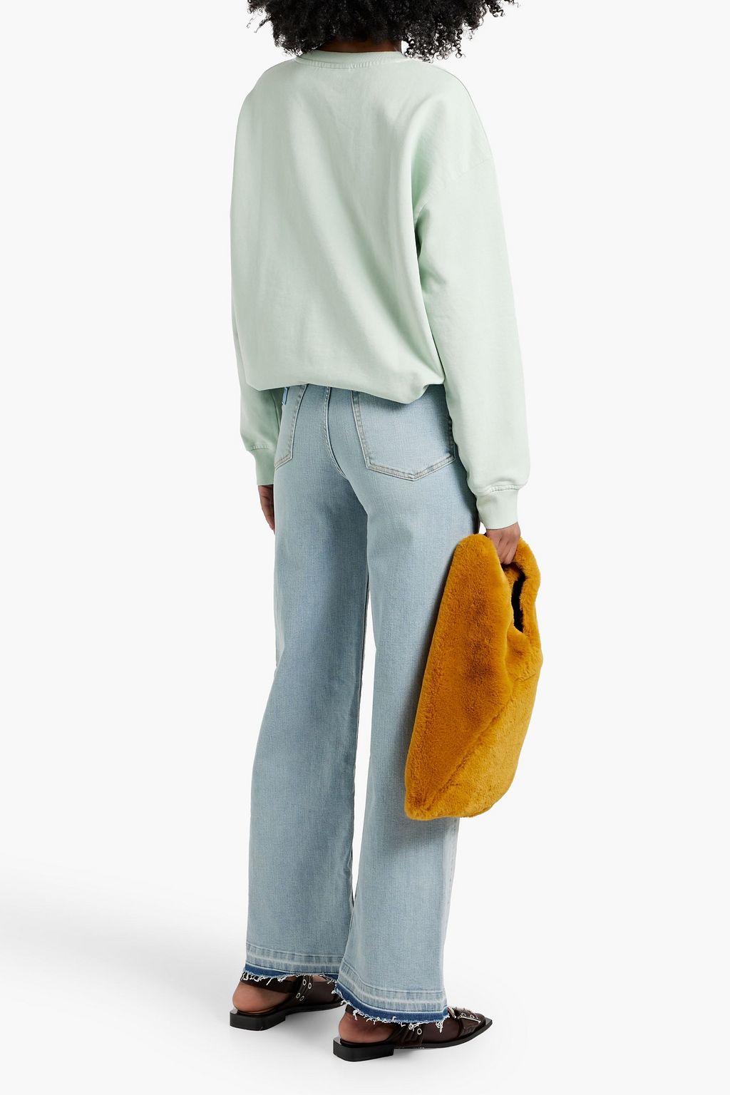 GANNI Frayed high-rise wide-leg jeans