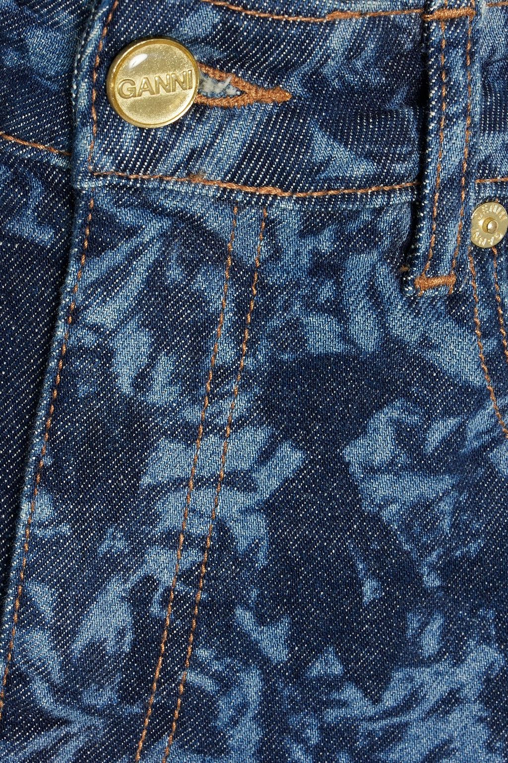 GANNI Printed denim midi skirt