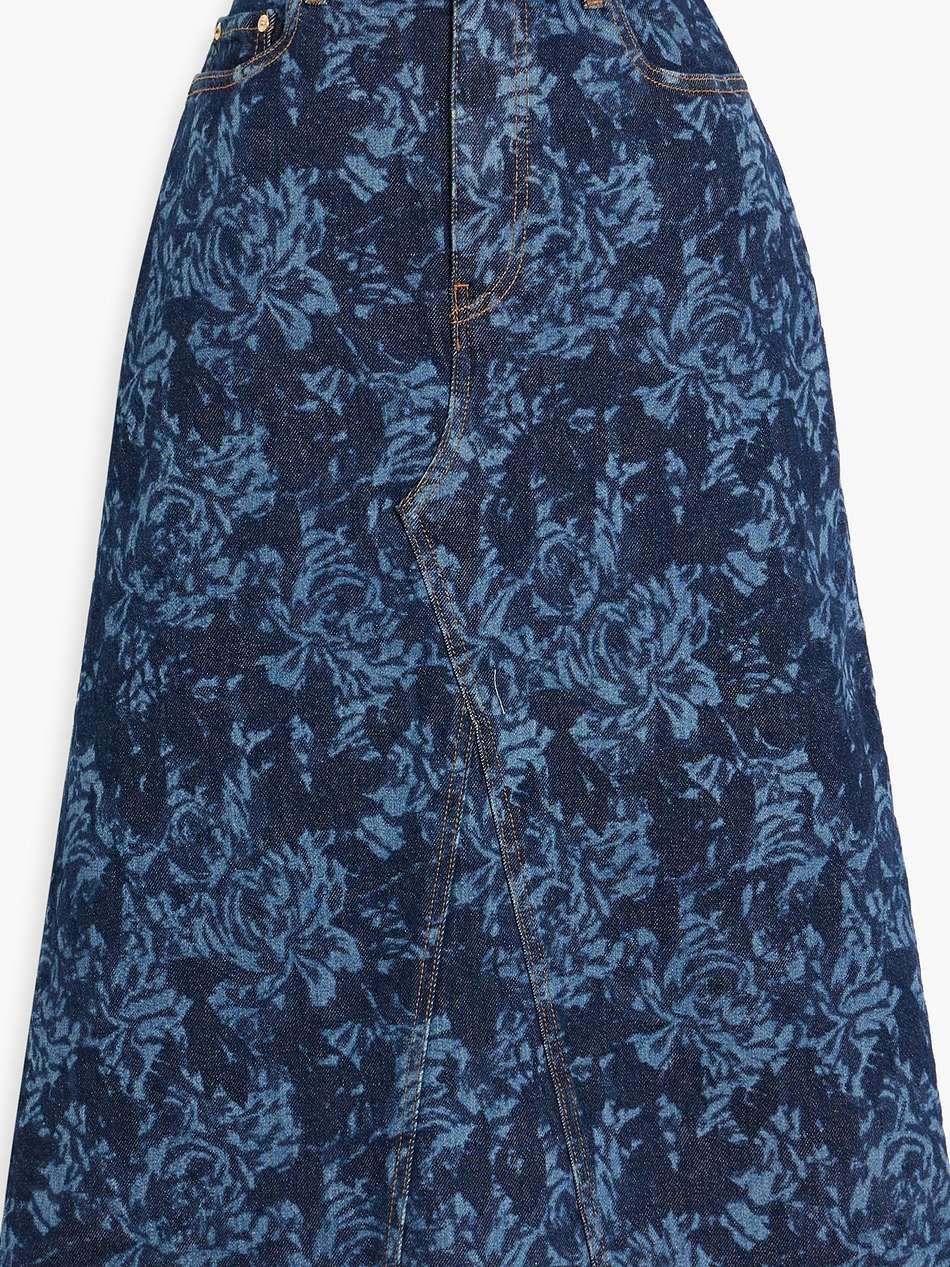 printed denim midi skirt