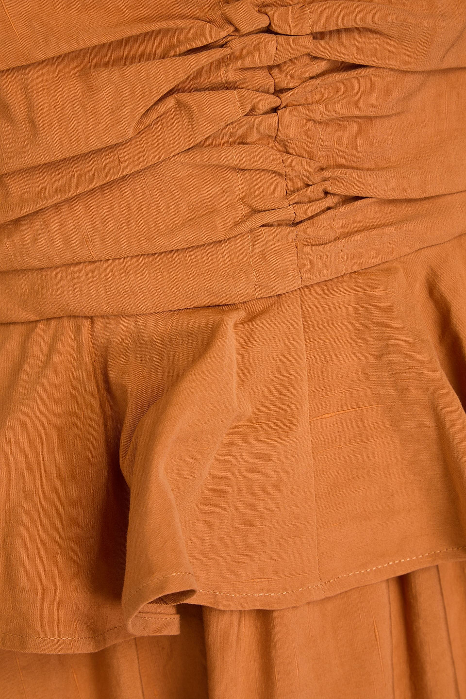 Ulla Johnson Anastasia Ruched Cotton, Linen And Silk-blend Midi Dress In Camel