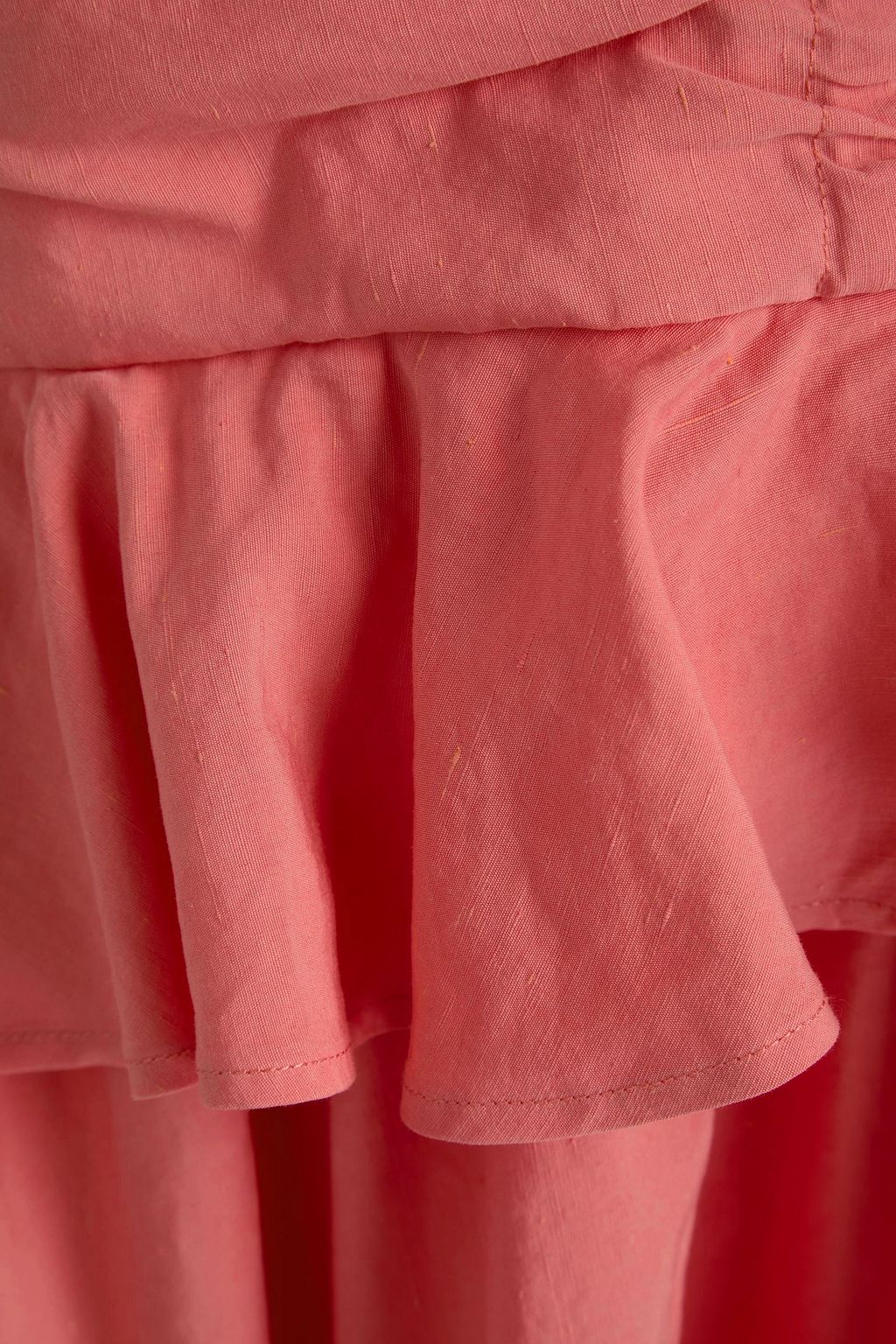 ULLA JOHNSON コットン&リネン&シルク混 ミディワンピース ルーシュ入り