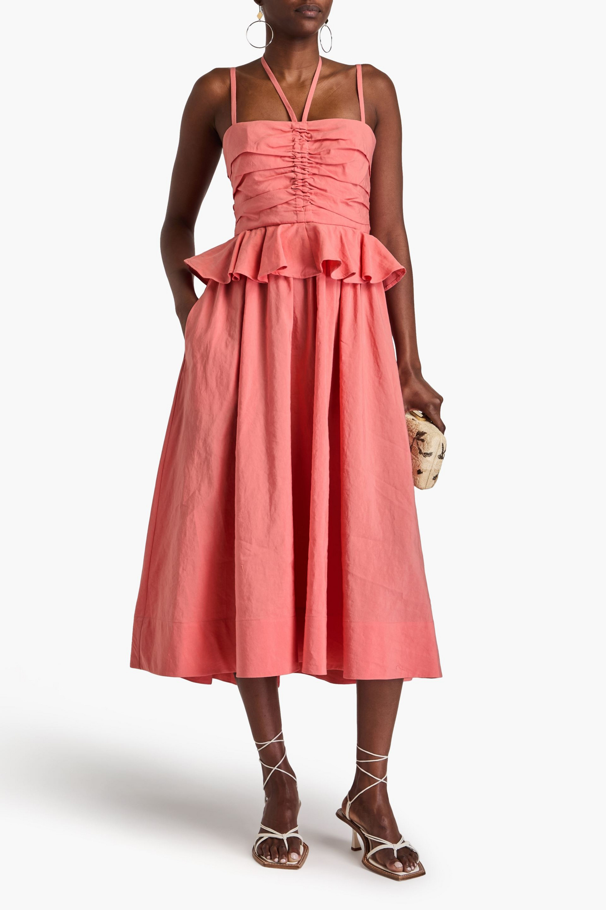 Ulla Johnson Anastasia ruched cotton, linen and silk-blend midi dress