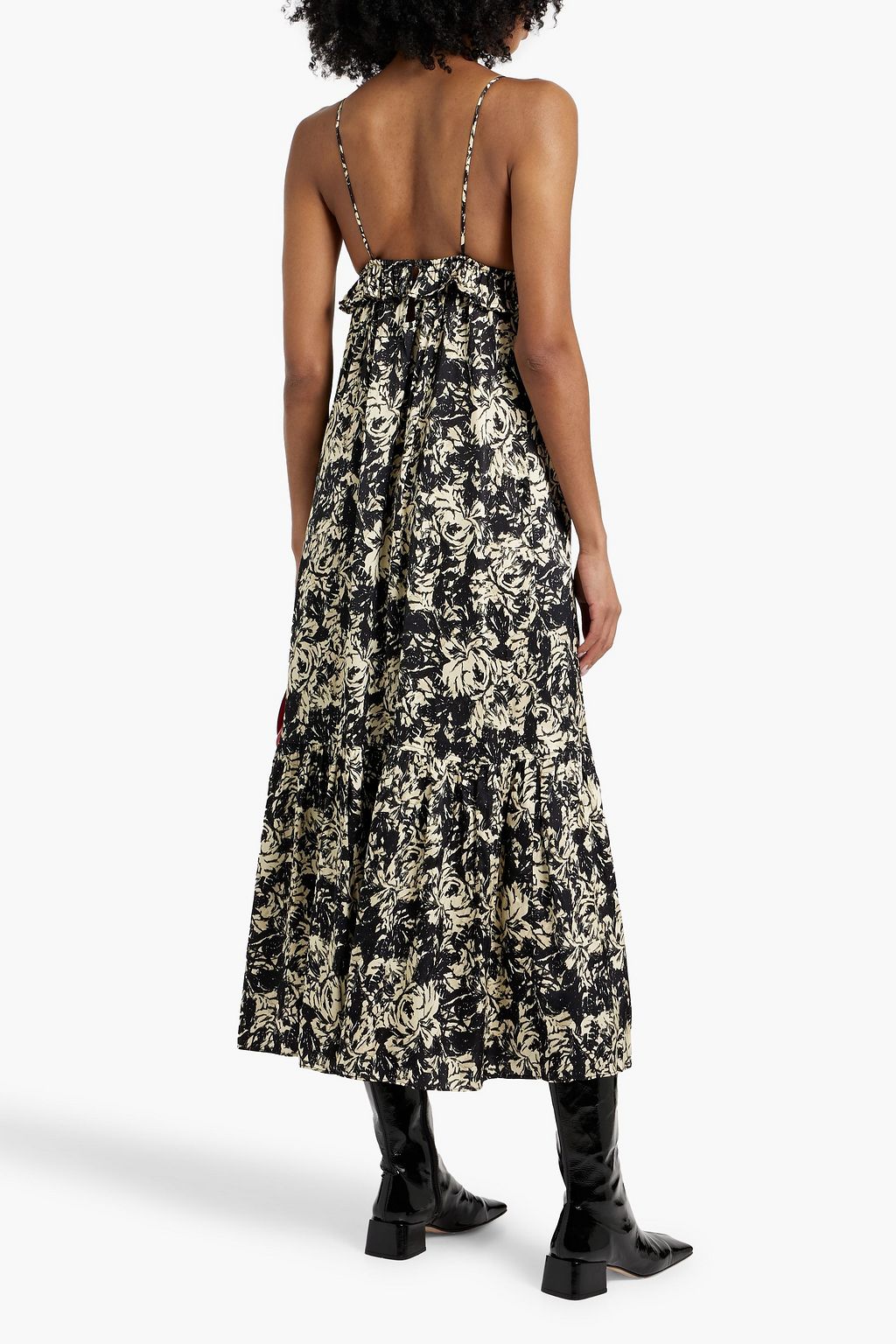 GANNI Ruffled printed satin-crepe midi dress