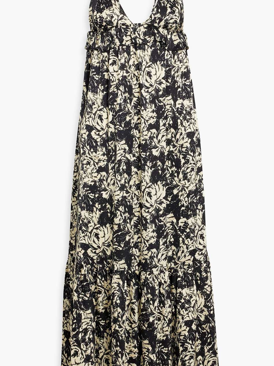 ruffled printed satin-crepe midi dress