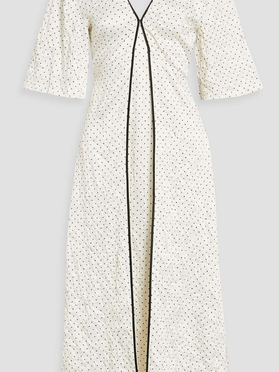 polka-dot crinkled-satin midi dress
