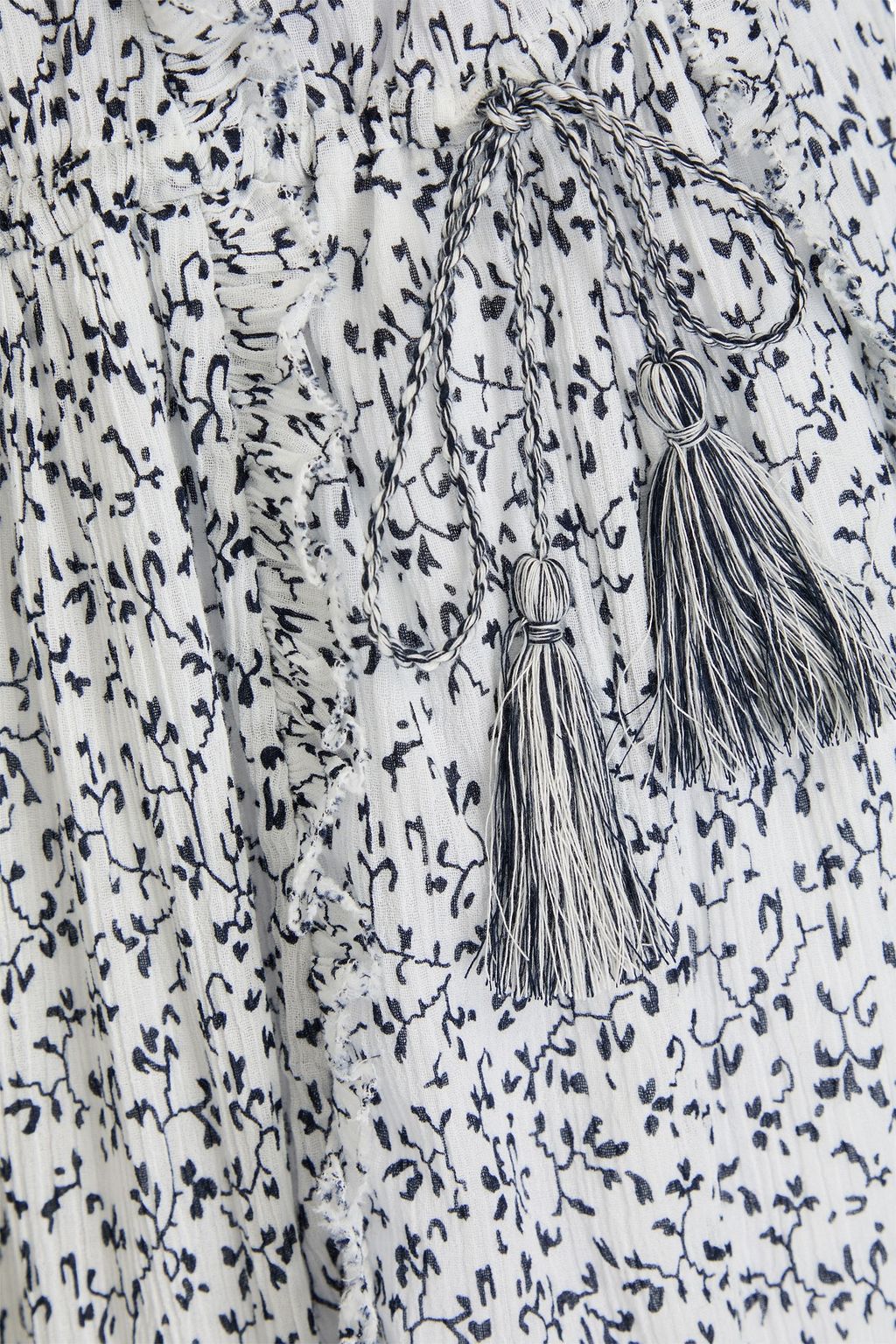 ULLA JOHNSON コットンクレポン ミディワンピース ラッフル付き フローラルプリント