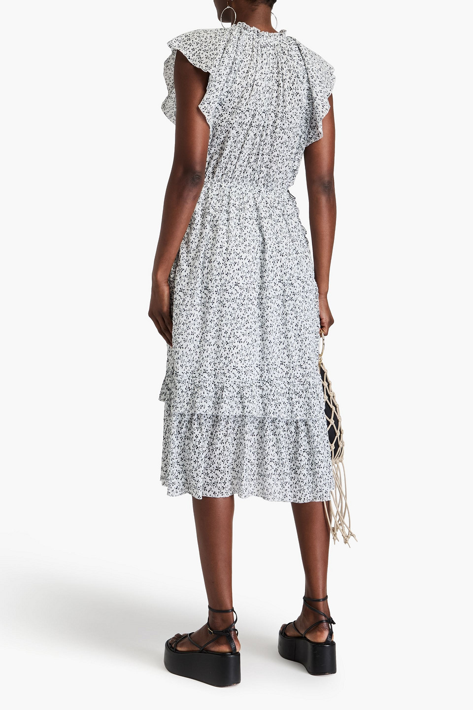 Ulla Johnson Anja Ruffled Floral-print Cotton-crepon Midi Dress In Weiss