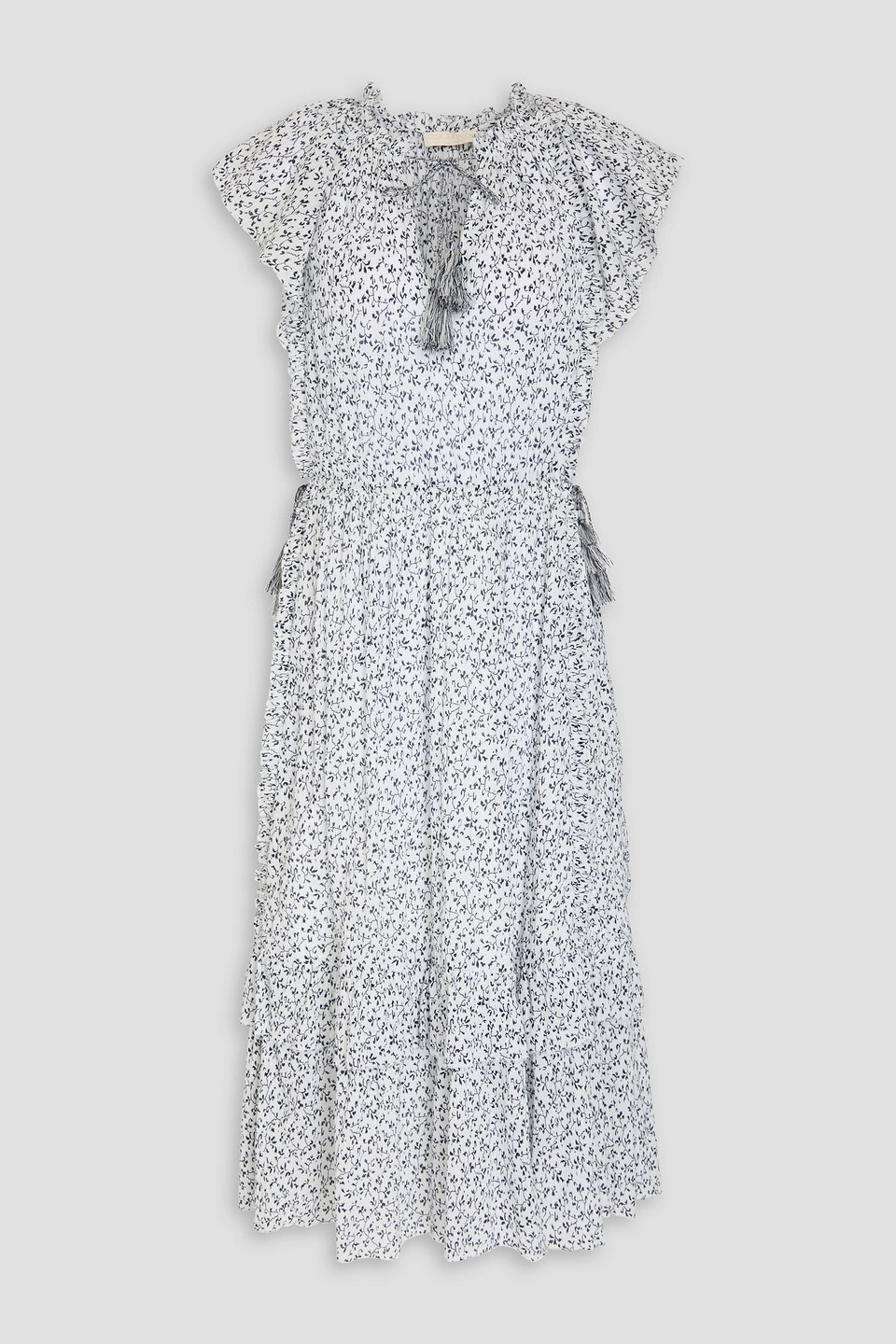 Ulla Johnson Anja Ruffled Floral-print Cotton-crepon Midi Dress In Weiss