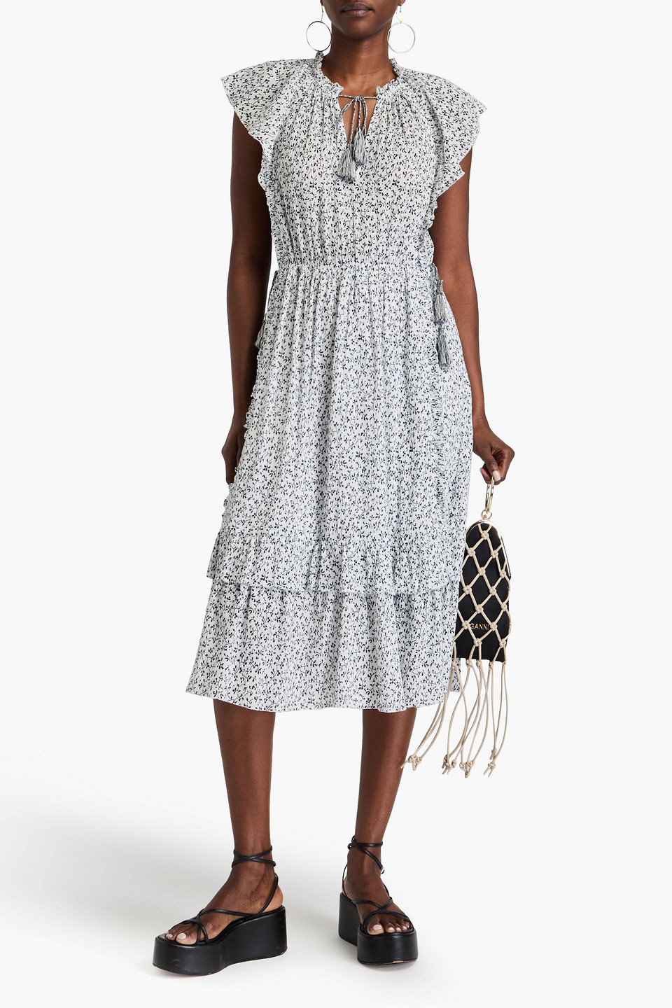 Ulla Johnson Anja Ruffled Floral-print Cotton-crepon Midi Dress In Weiss