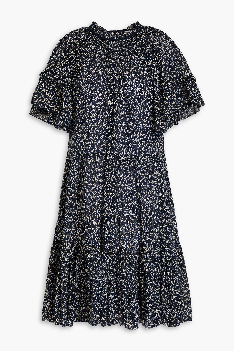 Ulla Johnson Doris Gestuftes Minikleid Aus Baumwollkrepon Mit Floralem Print In Nachtblau