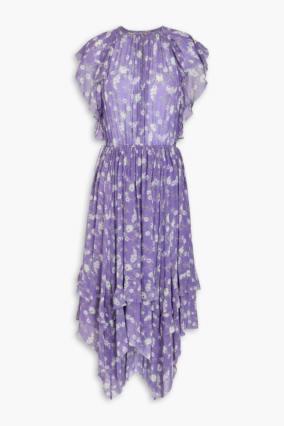 Ulla Johnson Ruffled Floral-print Silk-georgette Midi Dress In Purple