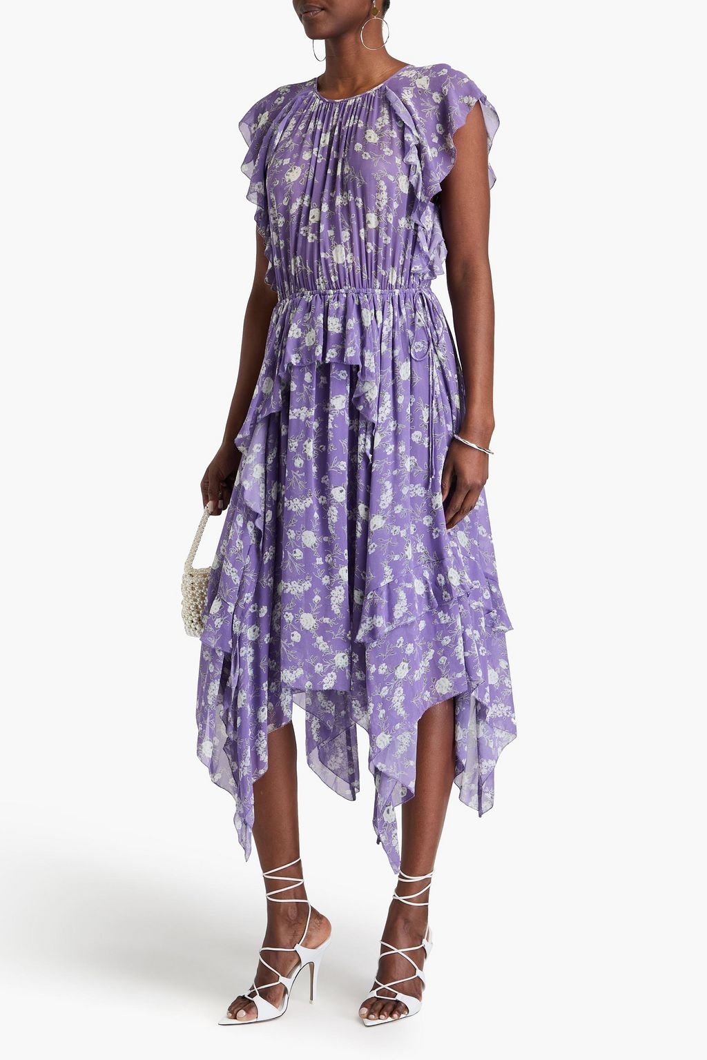 ULLA JOHNSON シルクジョーゼット ミディワンピース フローラルプリント