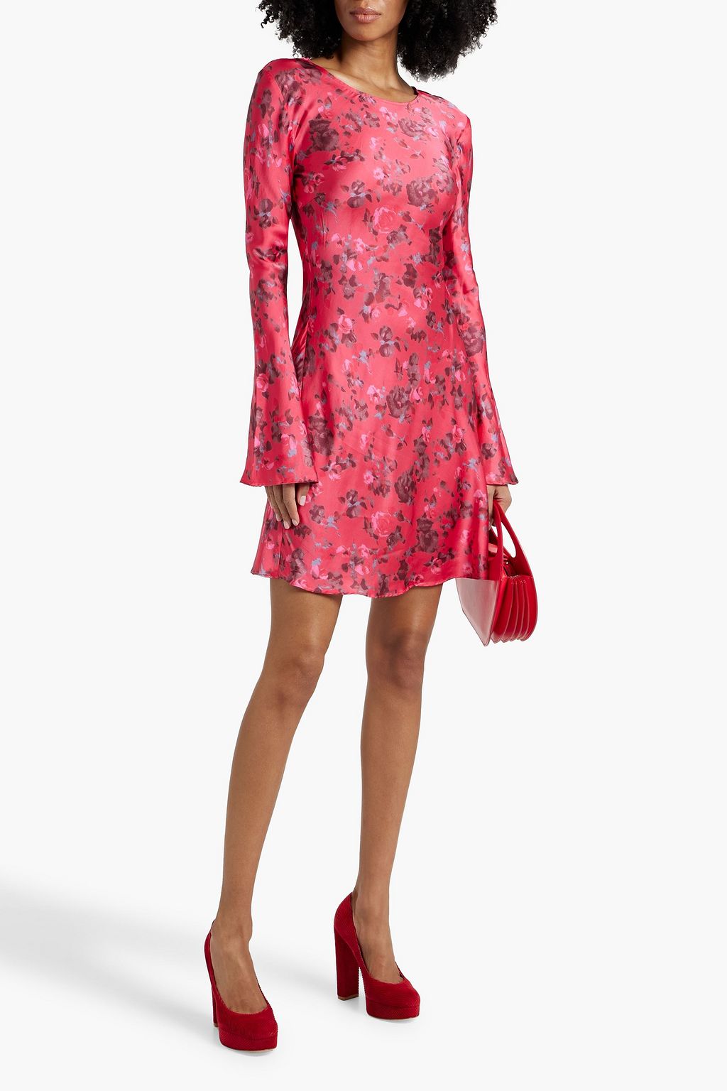 GANNI Floral-print satin mini dress