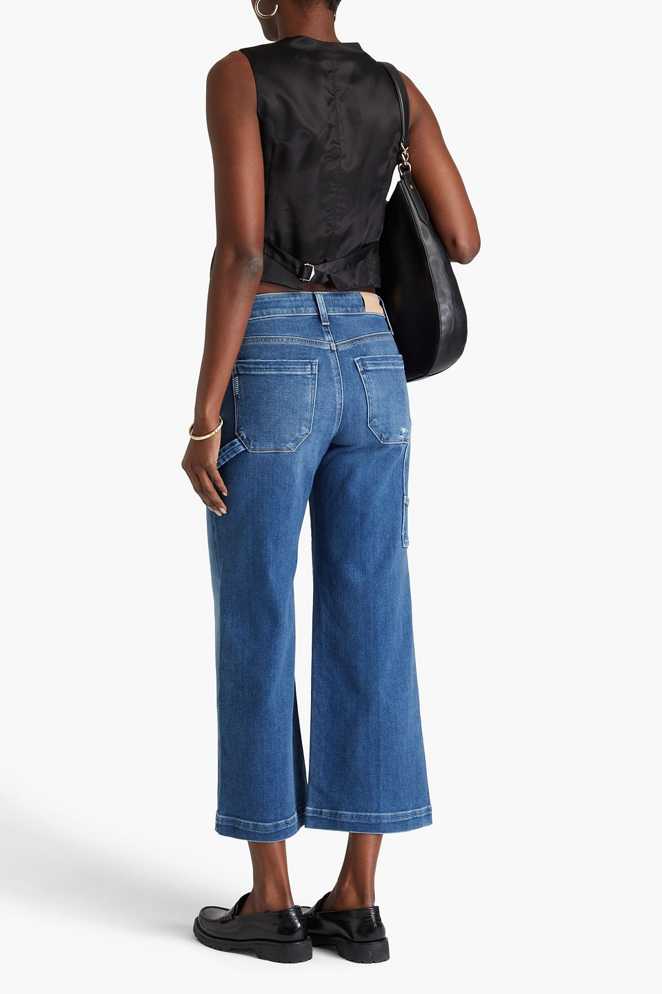 Paige Anessa Cropped High-rise Wide-leg Jeans In Mittelblauer Denim