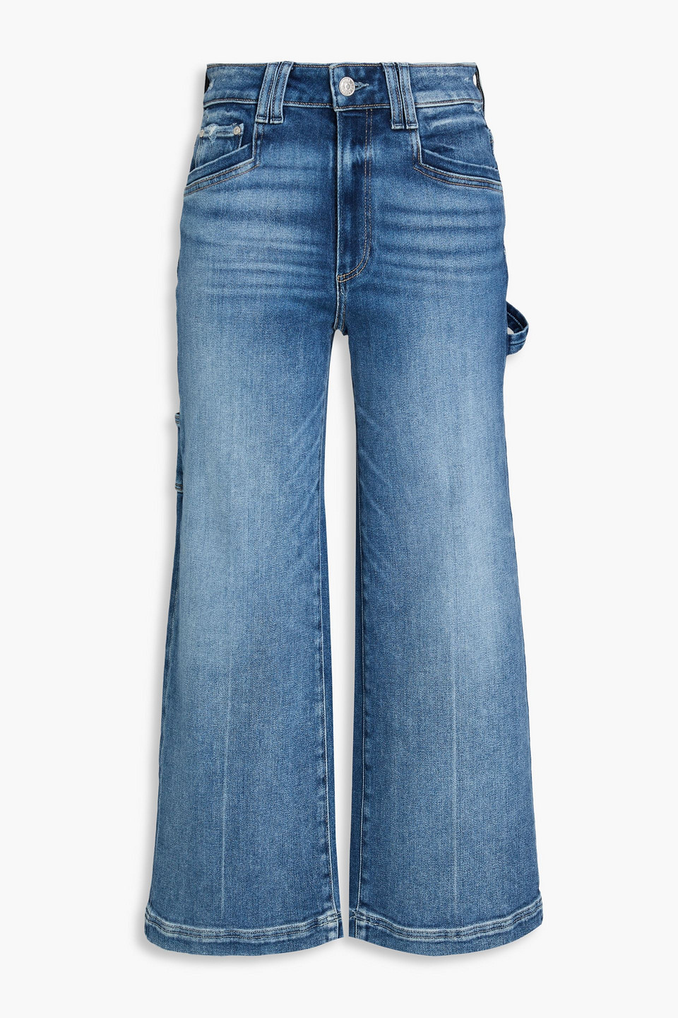 Paige Anessa Cropped High-rise Wide-leg Jeans In Mittelblauer Denim