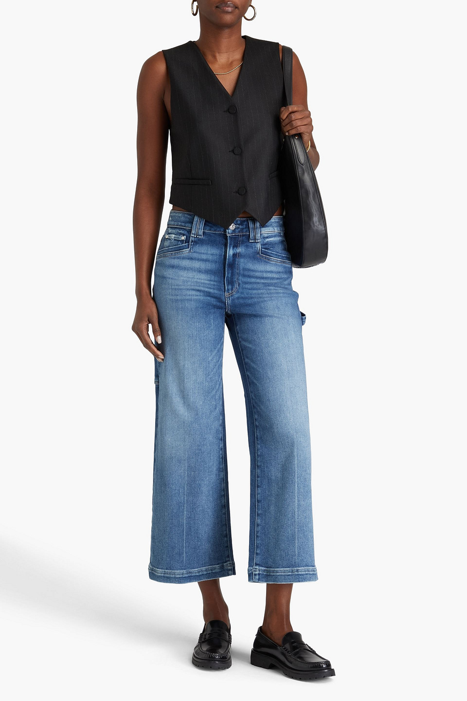 Paige Anessa Cropped High-rise Wide-leg Jeans In Mittelblauer Denim