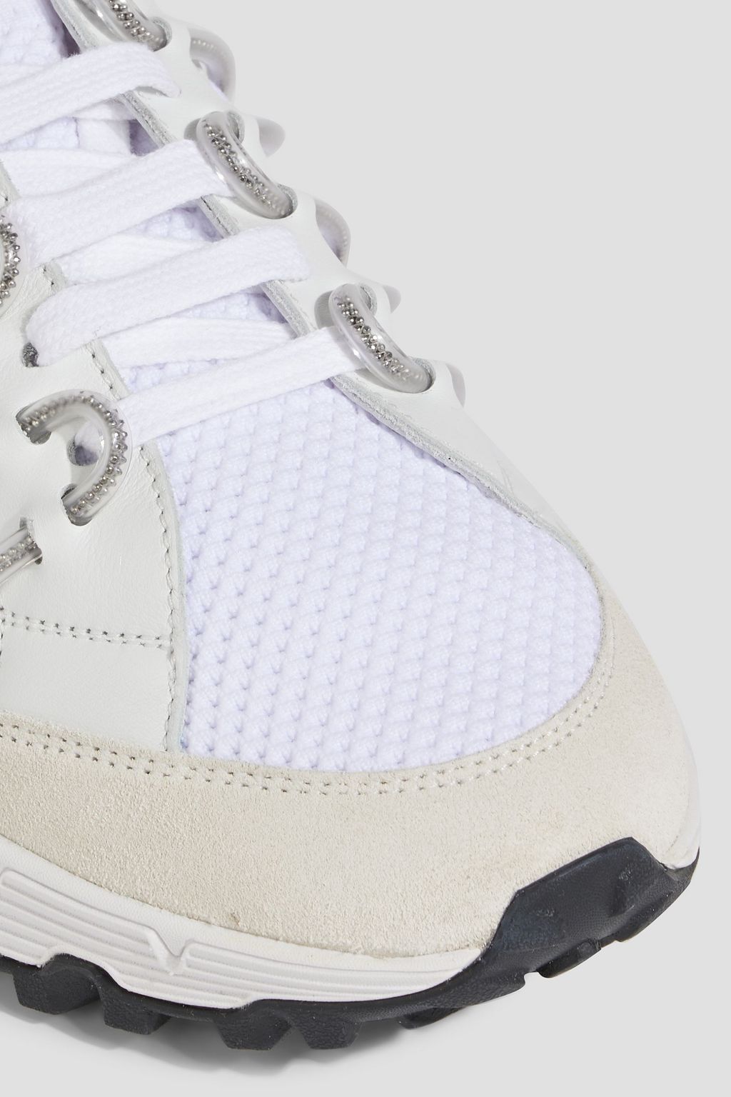 BRUNELLO CUCINELLI Bead-embellished mesh, leather and suede sneakers