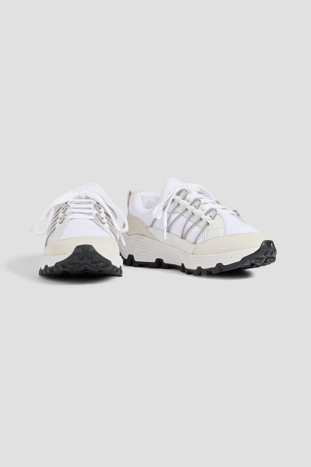 BRUNELLO CUCINELLI Bead-embellished mesh, leather and suede sneakers