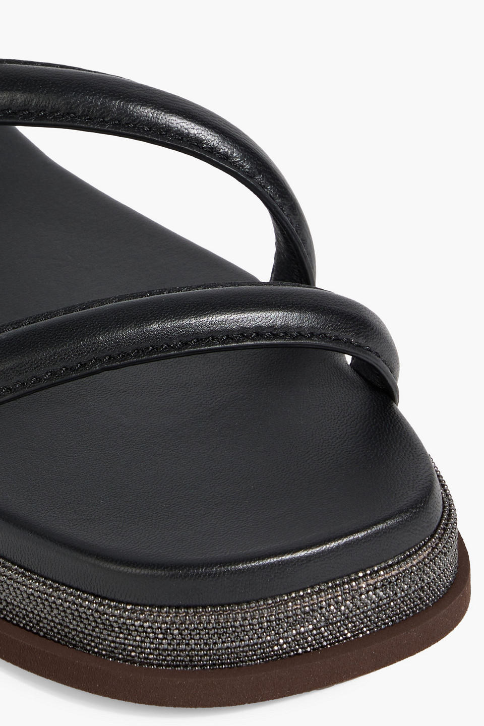 Brunello Cucinelli Bead-embellished Leather Sandals In Black