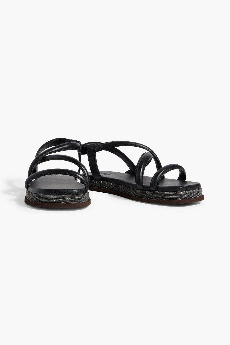 Brunello Cucinelli Bead-embellished Leather Sandals In Black