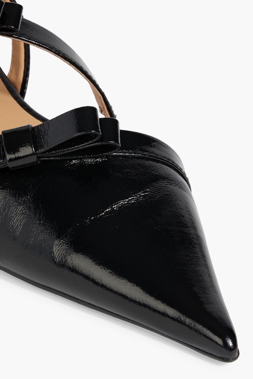 Ganni Multi Bow Pointy Cut Out Black Naplack Ballerinas In Schwarz