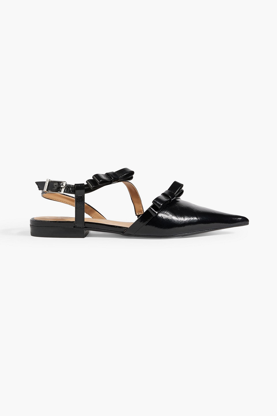 Ganni Multi Bow Pointy Cut Out Black Naplack Ballerinas In Schwarz