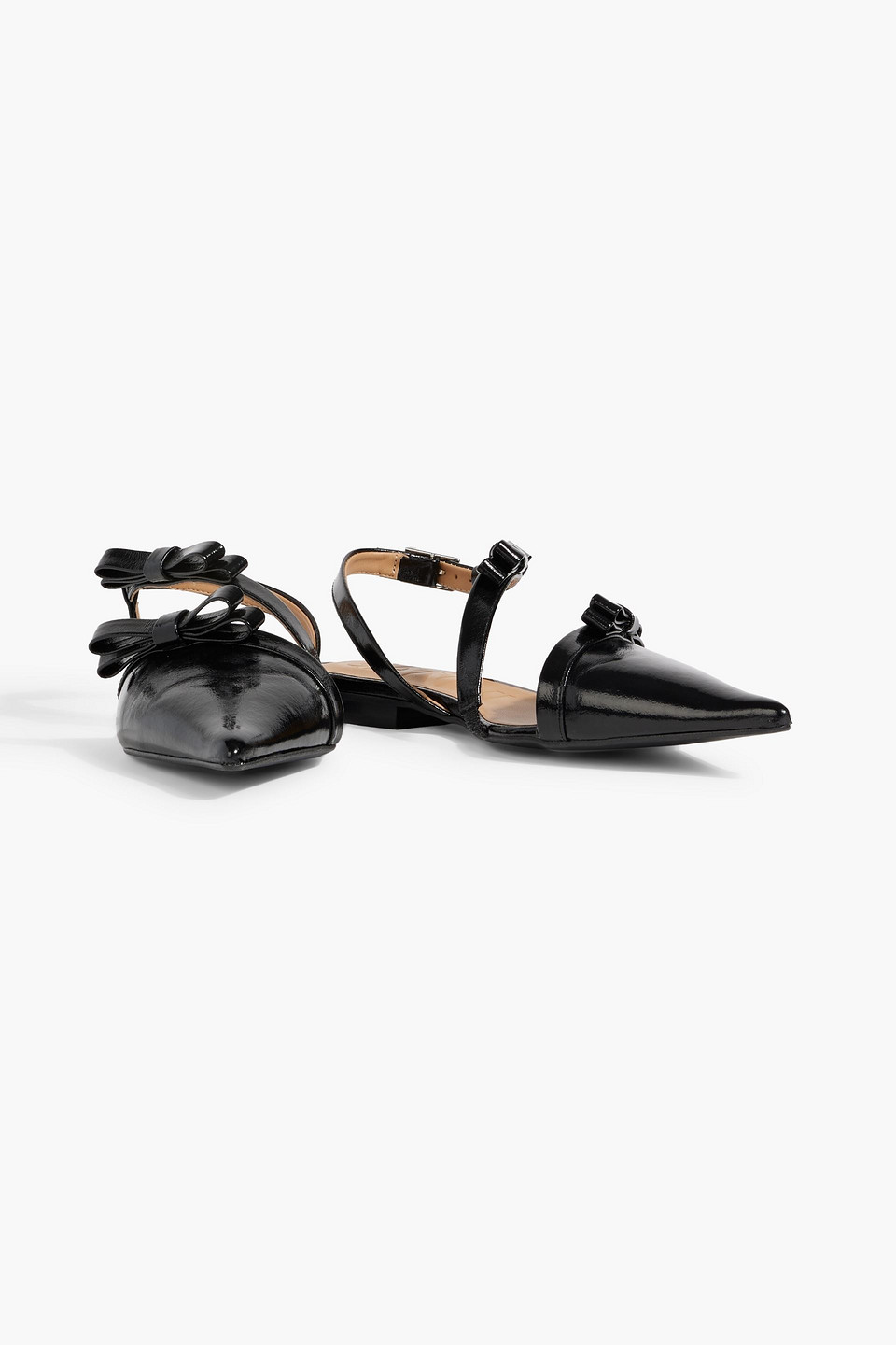Ganni Multi Bow Pointy Cut Out Black Naplack Ballerinas In Schwarz