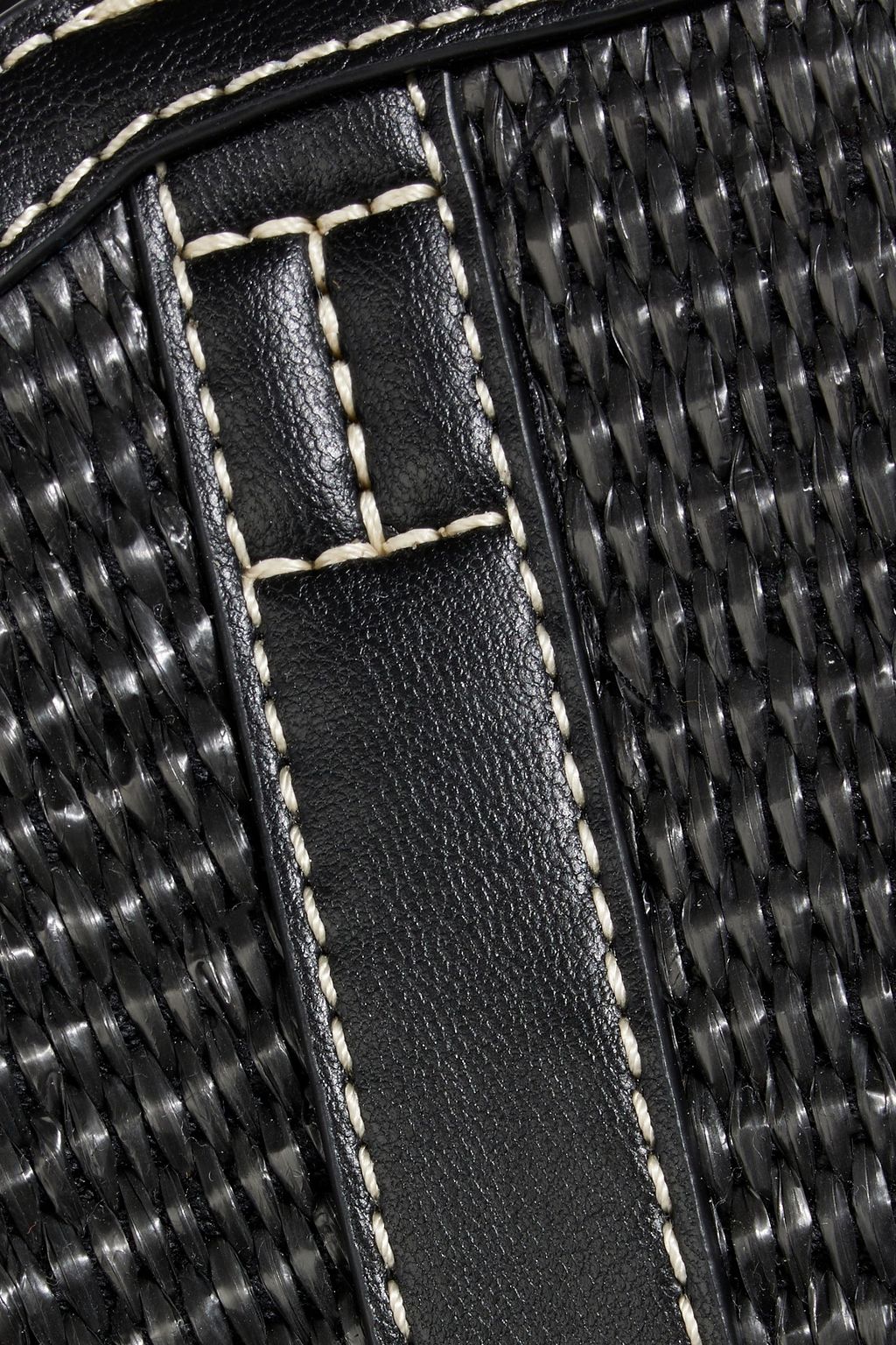 GANNI Bou leather-trimmed faux raffia tote