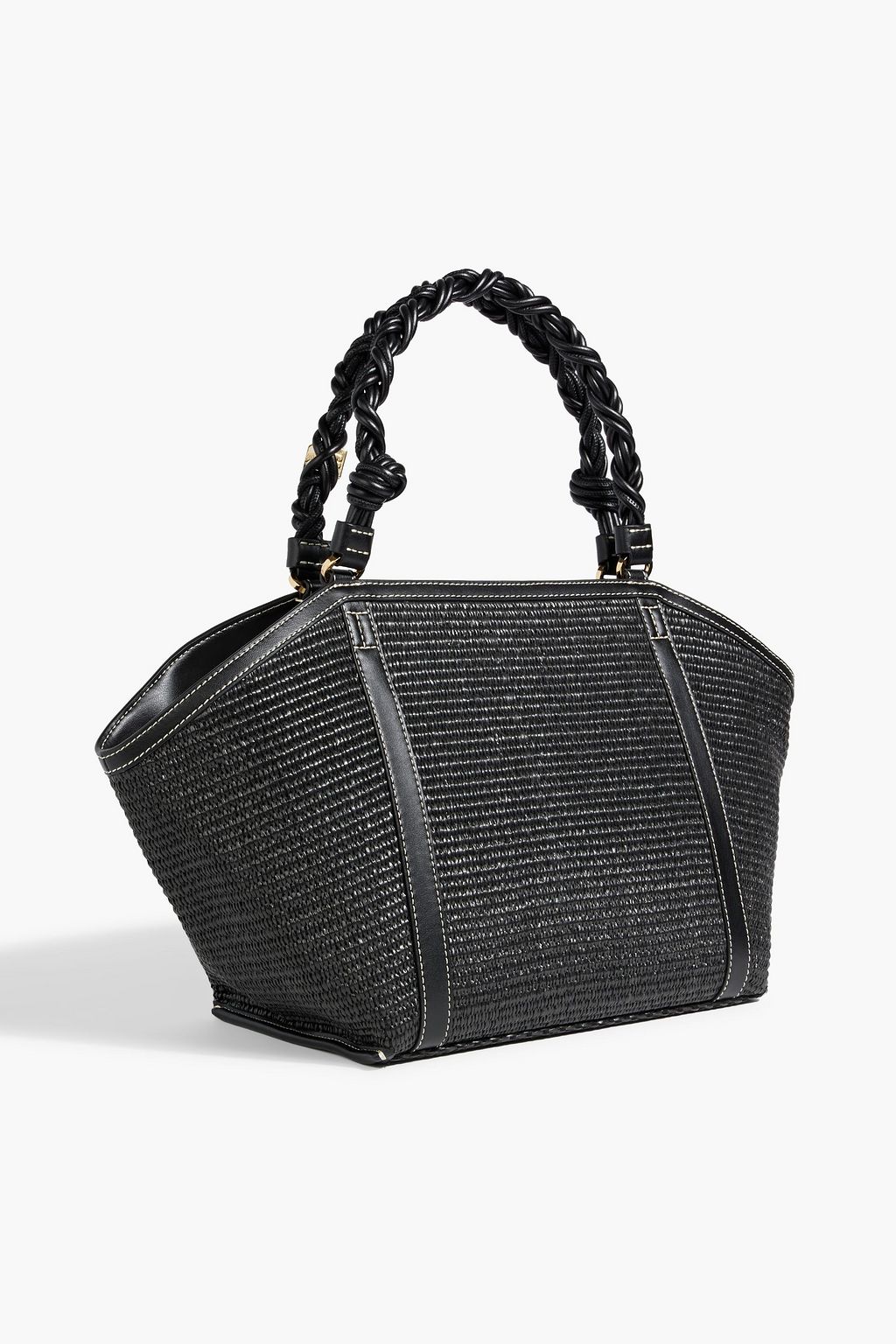 GANNI Bou leather-trimmed faux raffia tote