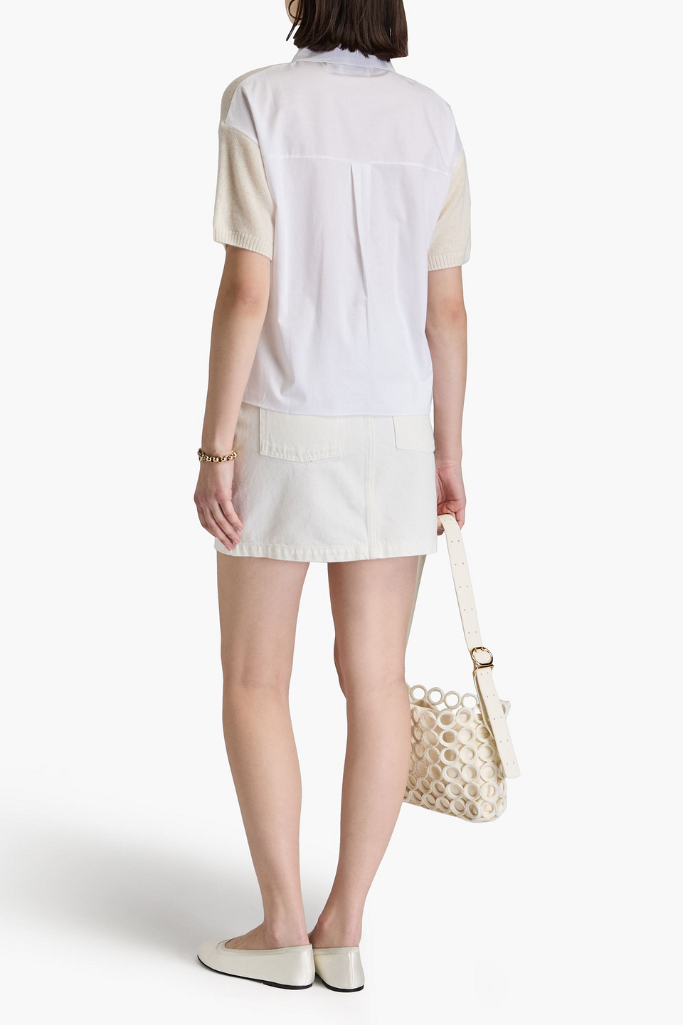 Naadam Poplin-paneled Cashmere Polo Sweater In Elfenbein