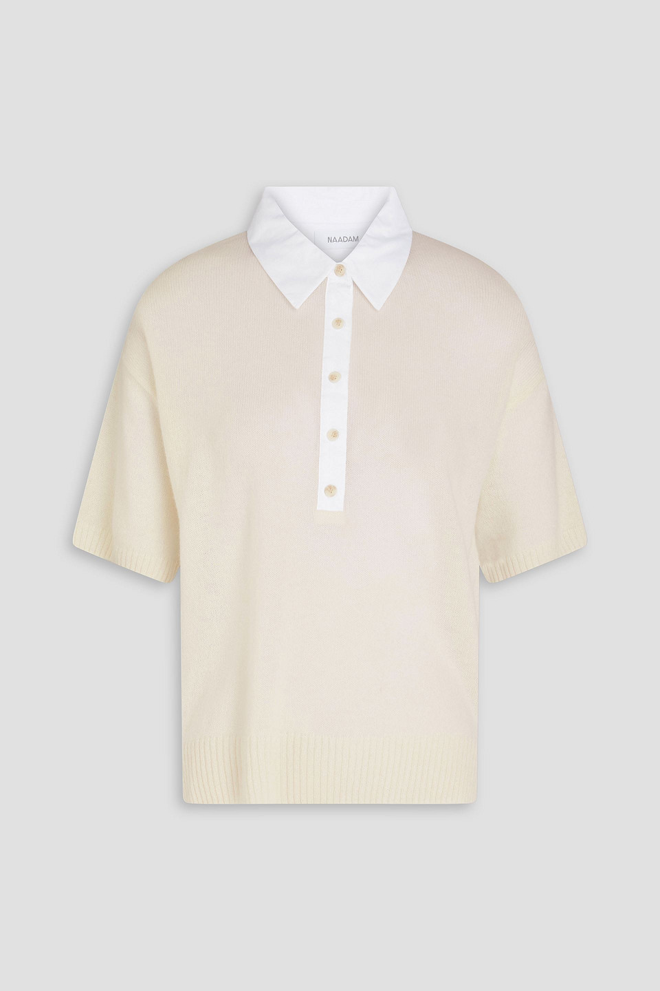 Naadam Poplin-paneled Cashmere Polo Sweater In Elfenbein